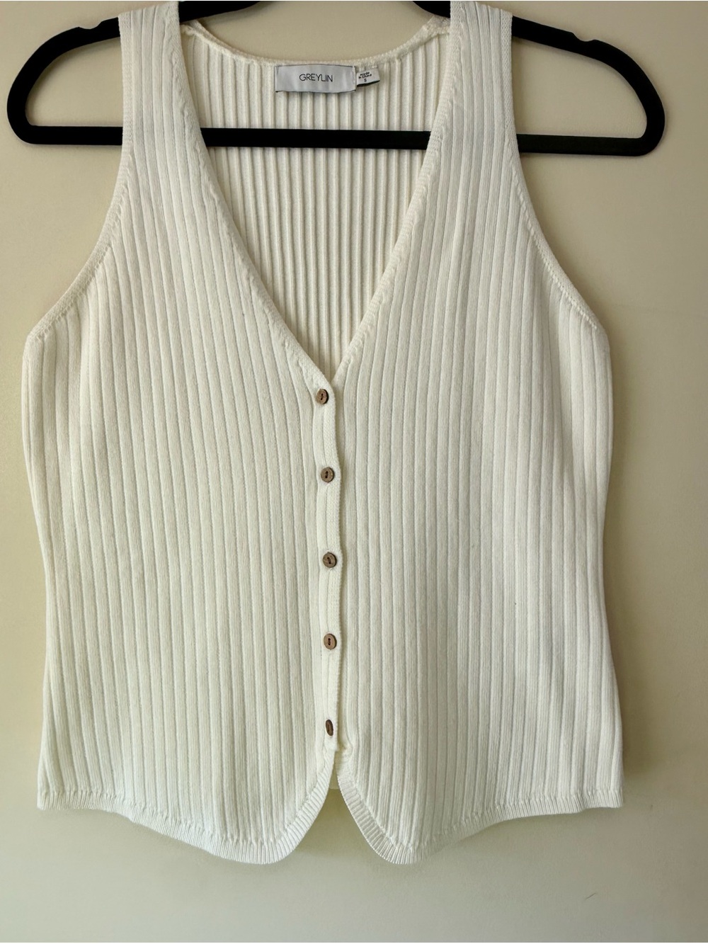 Greylin White Ribbed Button-Front Vest